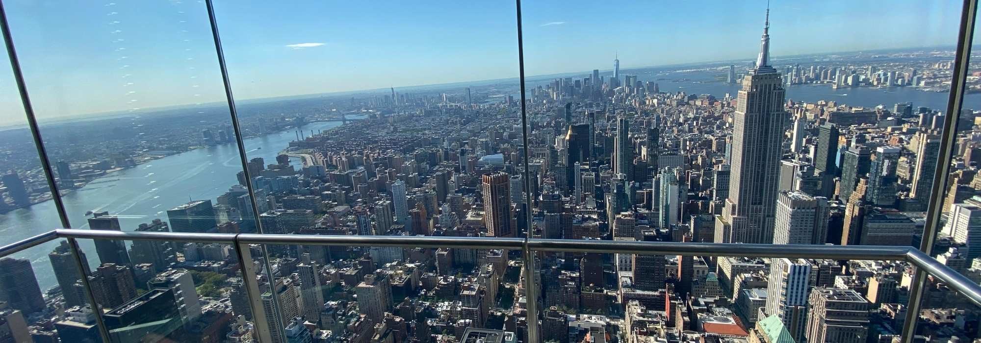 NYC skyline from One Vanderbilt glass elevator