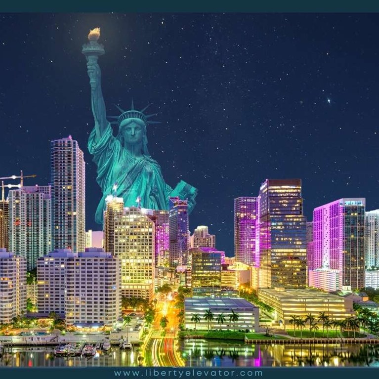 Liberty lifting the Miami skyline